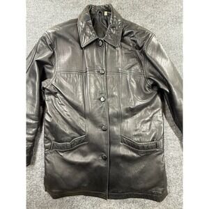 Preston & York‎ Leather Jacket Womens Large Lambskin Button Coat Pockets